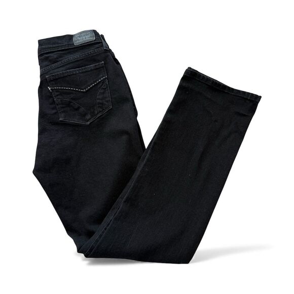 Levi’s 505 Straight Leg Mid-Rise Stretch Black Wash Denim Jeans Women Size 4M - Picture 1 of 12